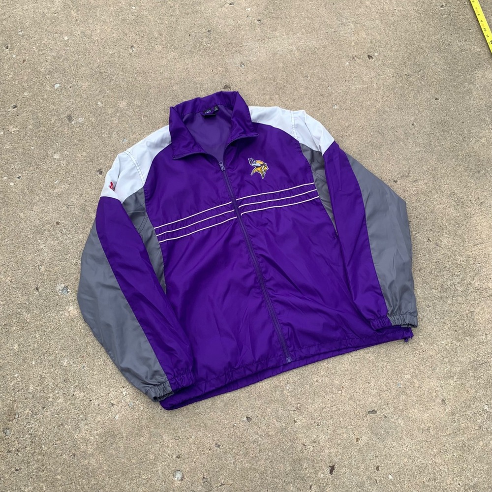 Reebok NFL Minnesota Vikings Windbreaker Jacket Purple Grey Mens Large SI Patch